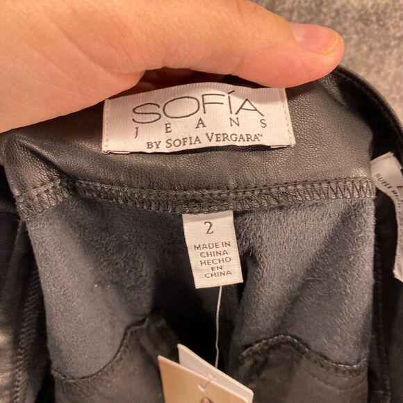 New Eden Pants Women 2 Black Super High Rise 90's Straight Sofia Faux Leather - Picture 10 of 13